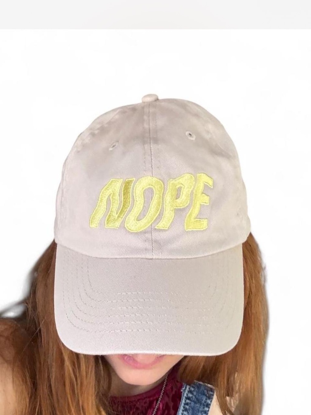 Beige 'NOPE' Embroidered Baseball Cap